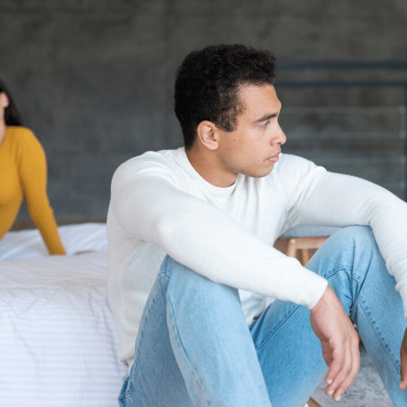 Upset man looking away