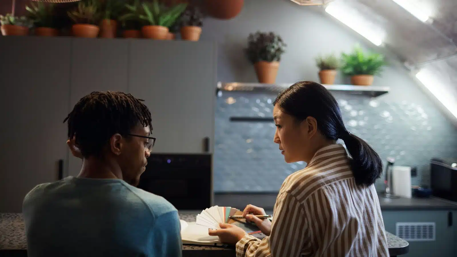 A man and woman talking