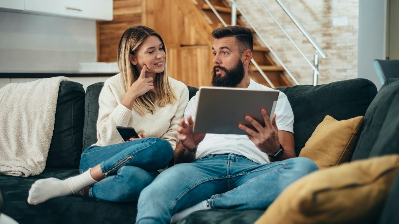 A man and woman at the living room