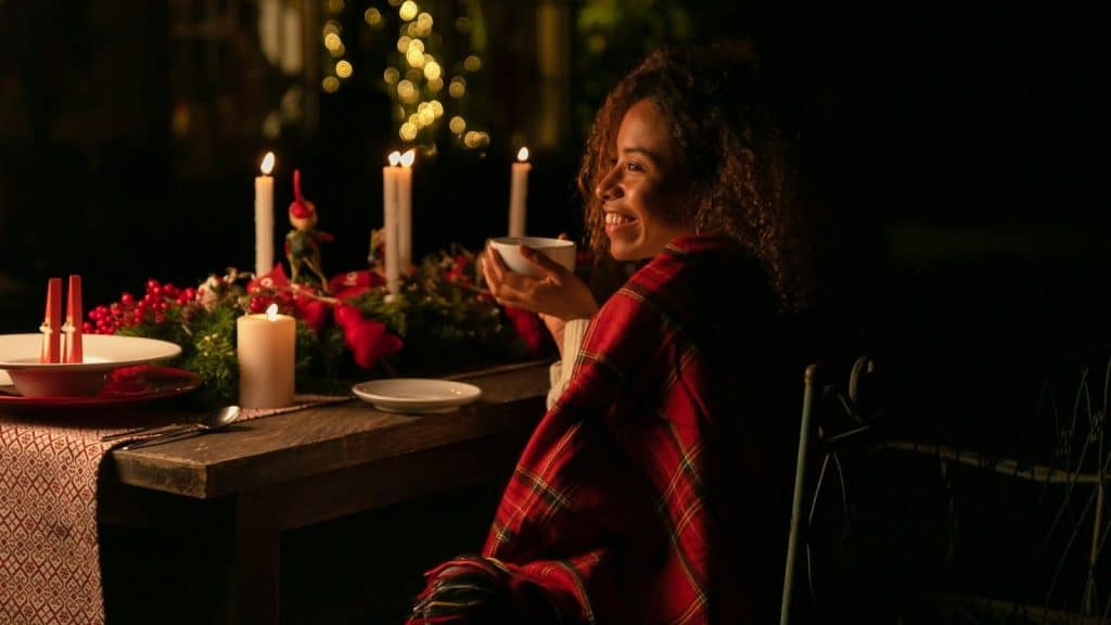 A woman with a blanket