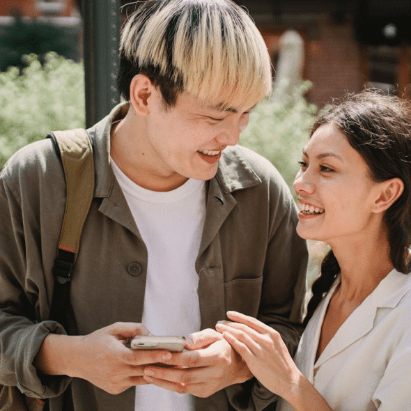 Couple smiling and looking at each other