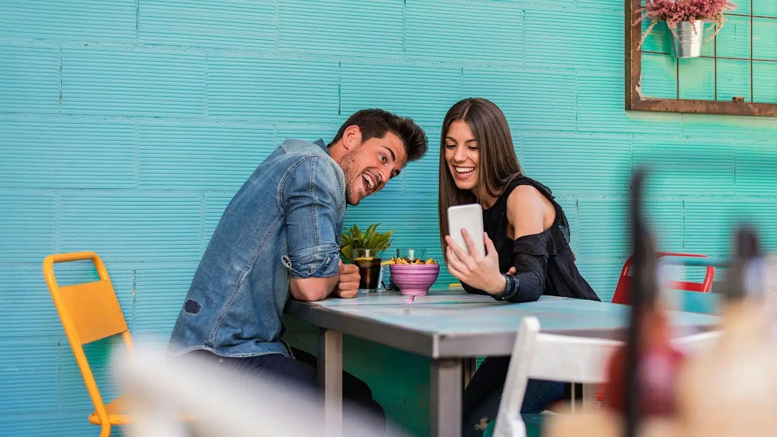 A man and woman having a date