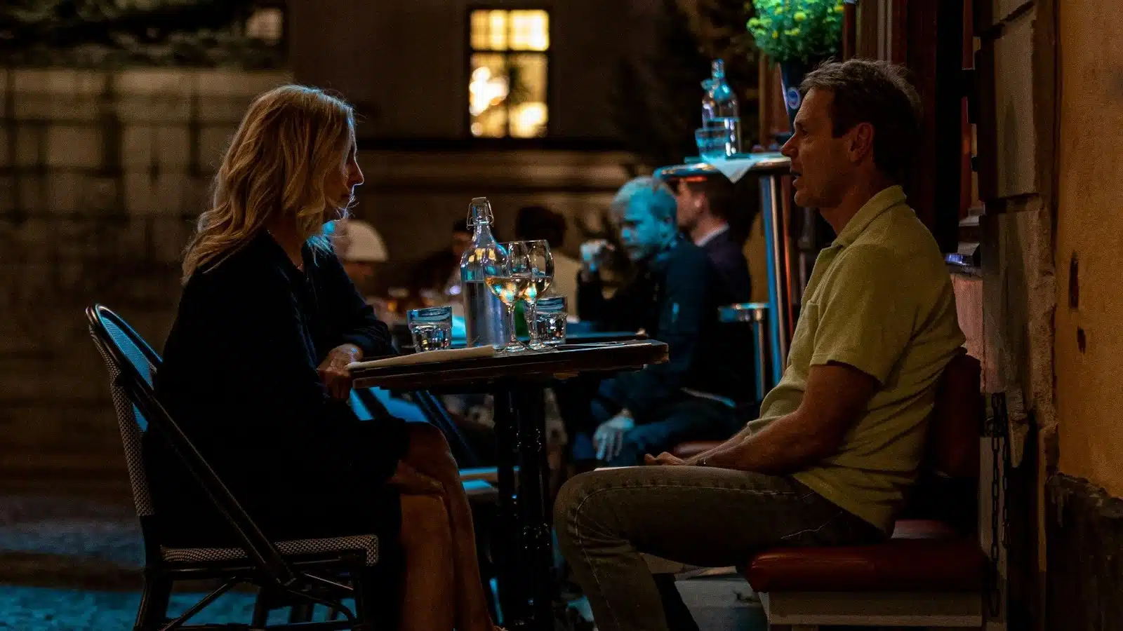 A man and woman having a dinner date