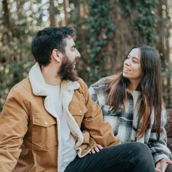 A man and a woman looking at each other