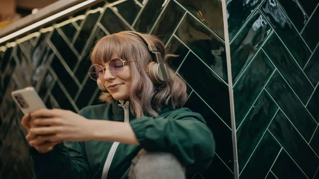 A woman listening to music