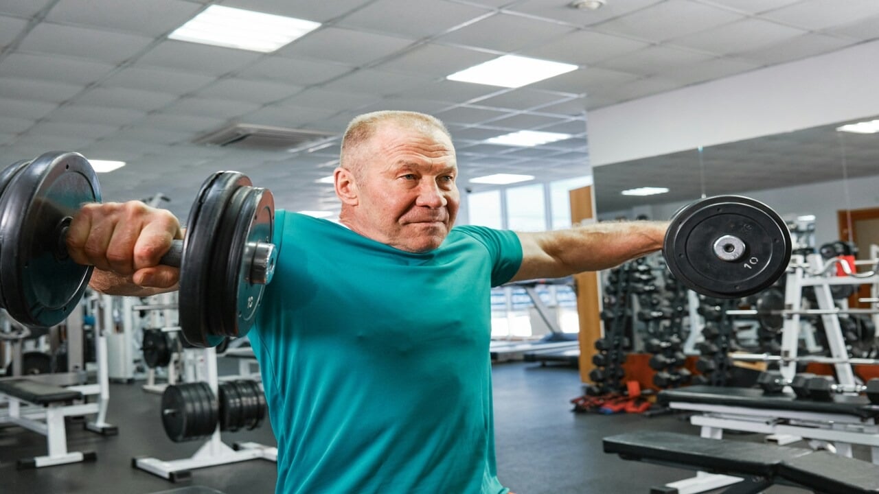 A man weight training