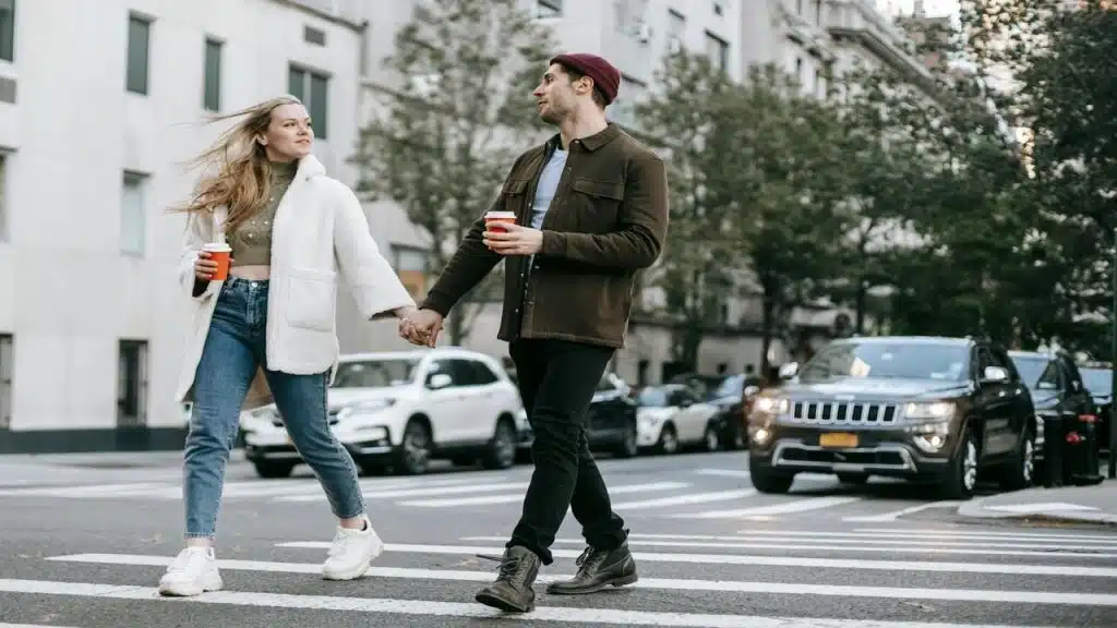 A couple walking on the street