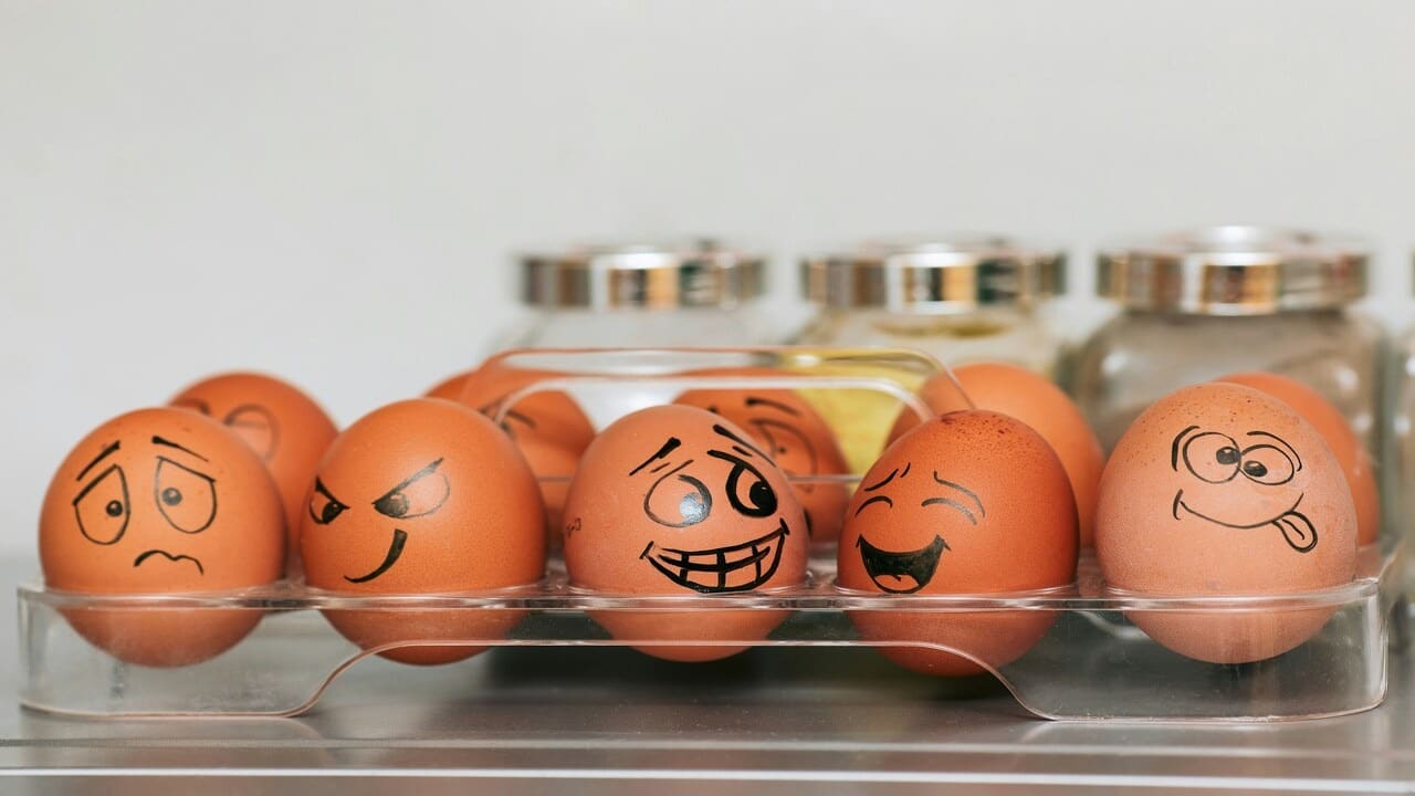 Different emotions drawn on eggs