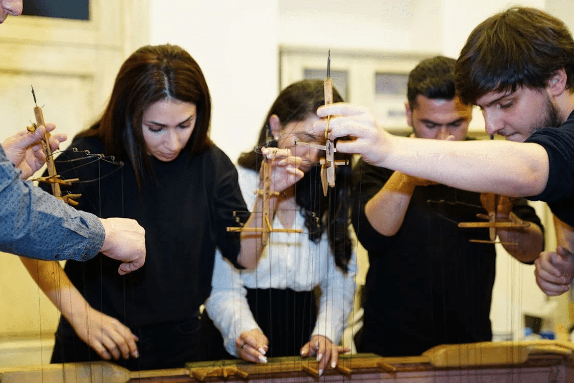 A group crafting puppets