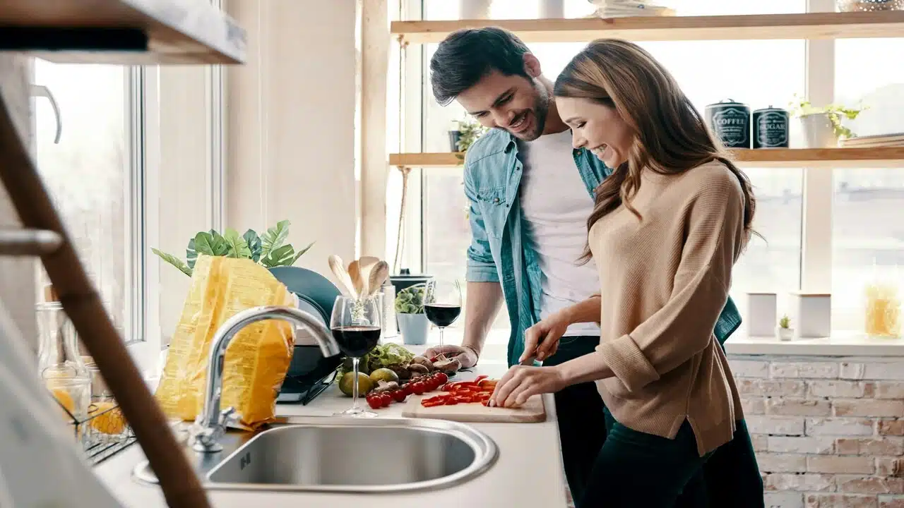 A couple cooking together