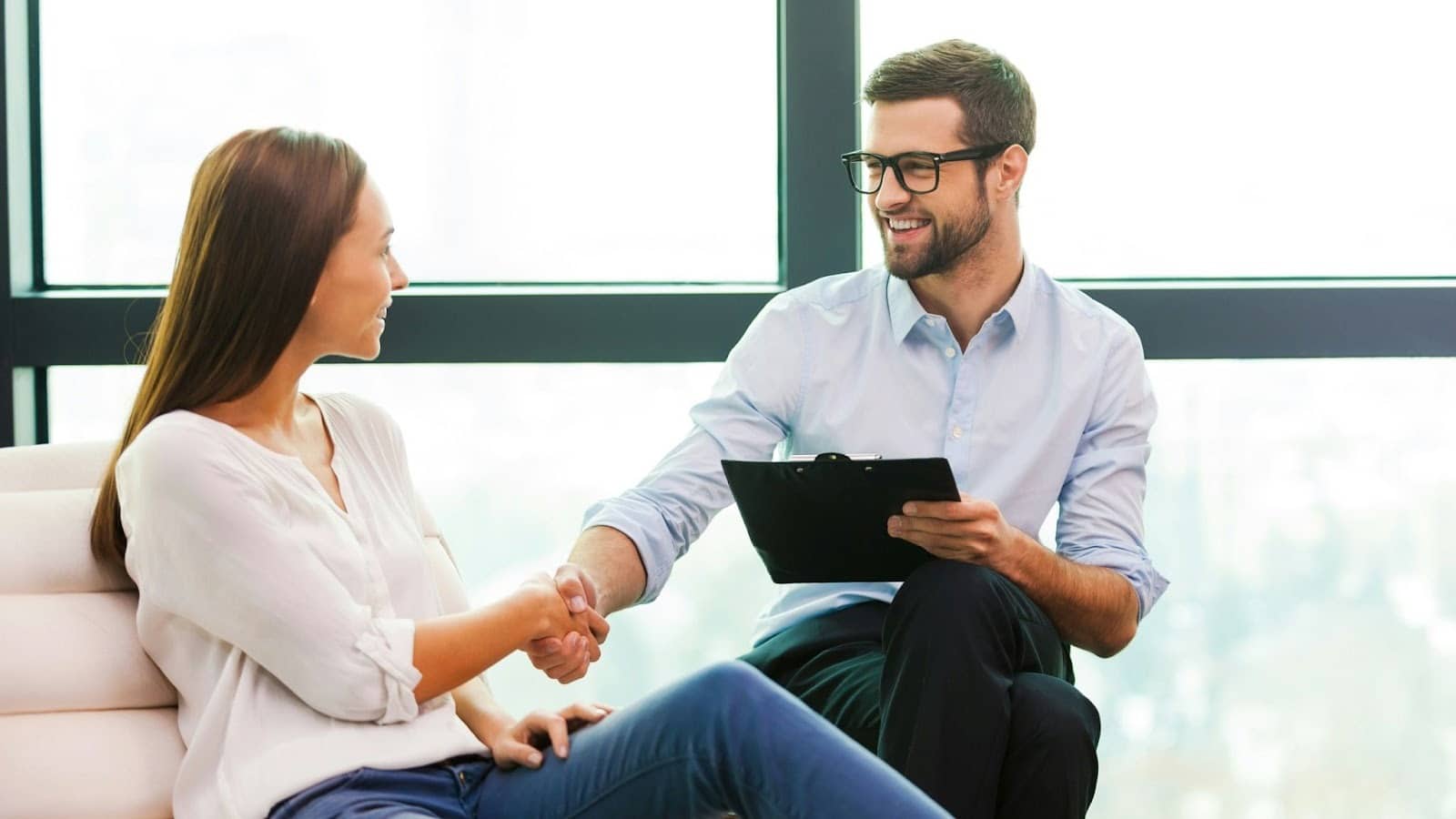 A man and woman talking