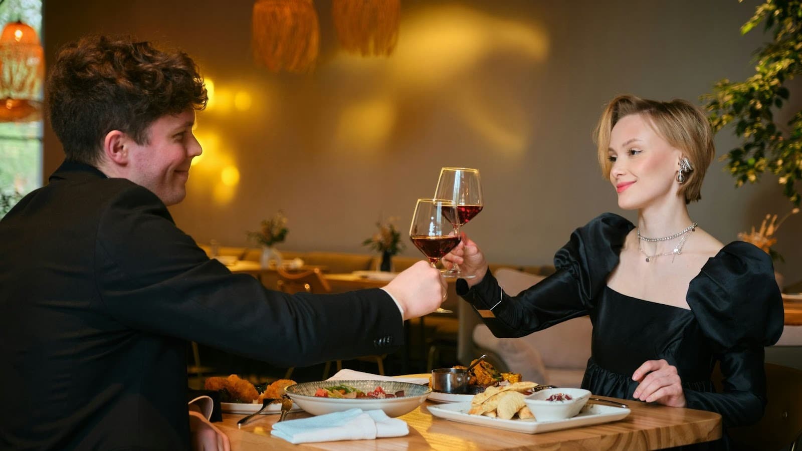 A man and woman at the fine dining restaurant