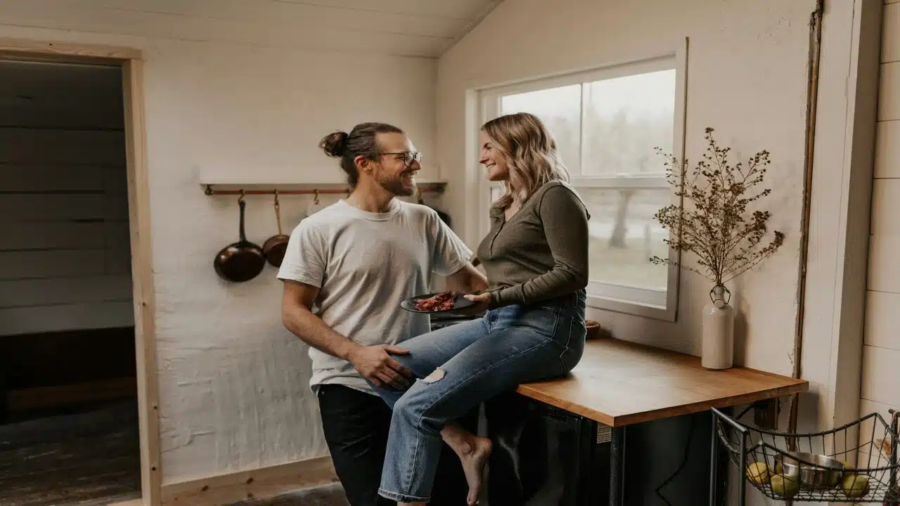 A couple spending time at home