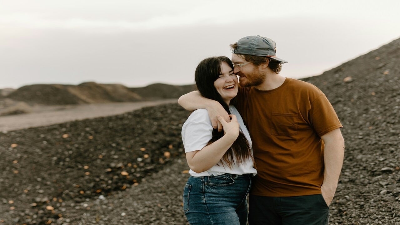 A couple laughing together
