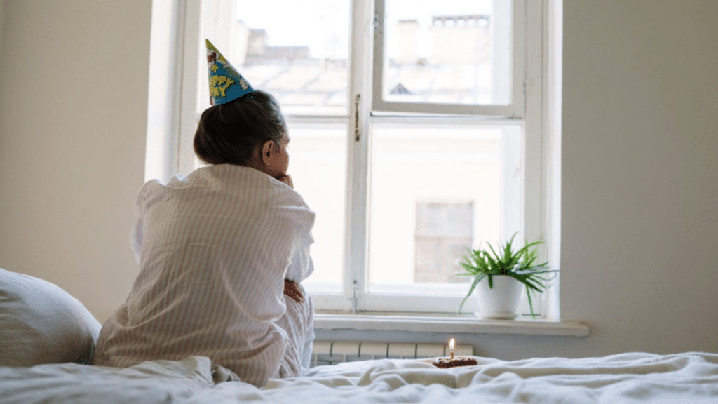A woman looking lonely on her birthday