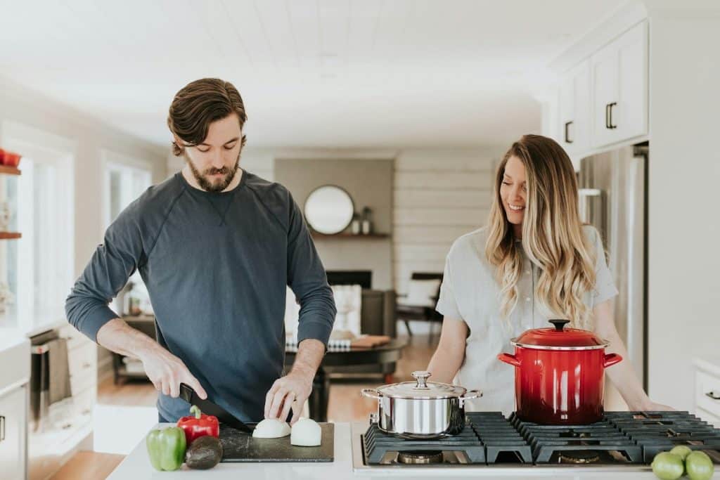 A couple cooking together