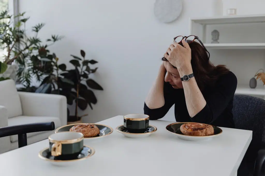 Sad Woman in Black Long Sleeves Sitting