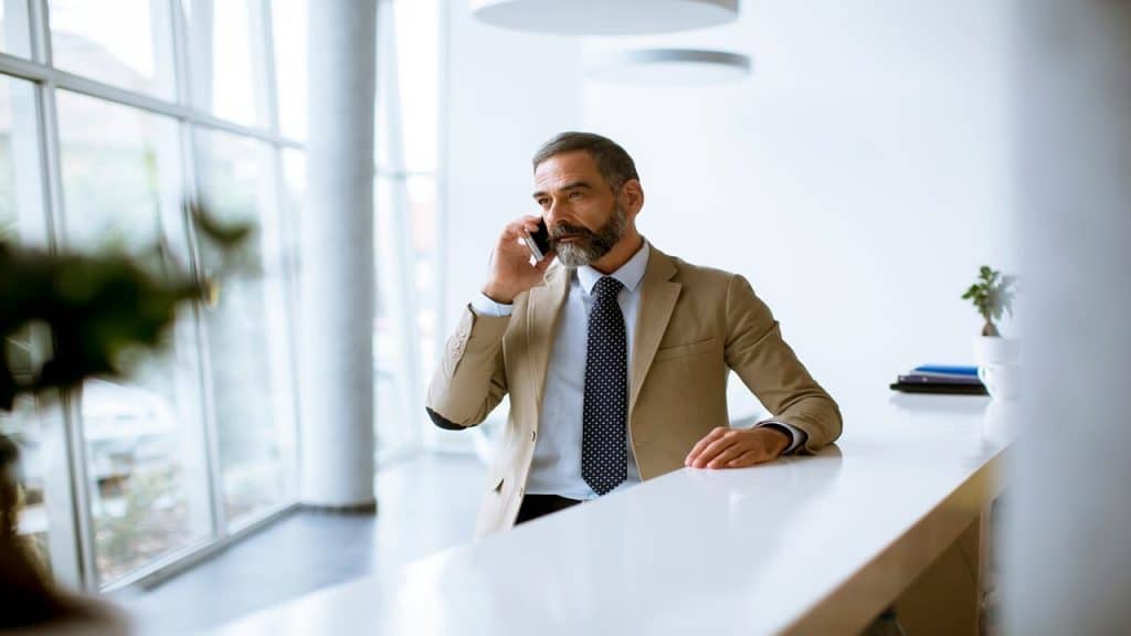 A businessman talking on the phone