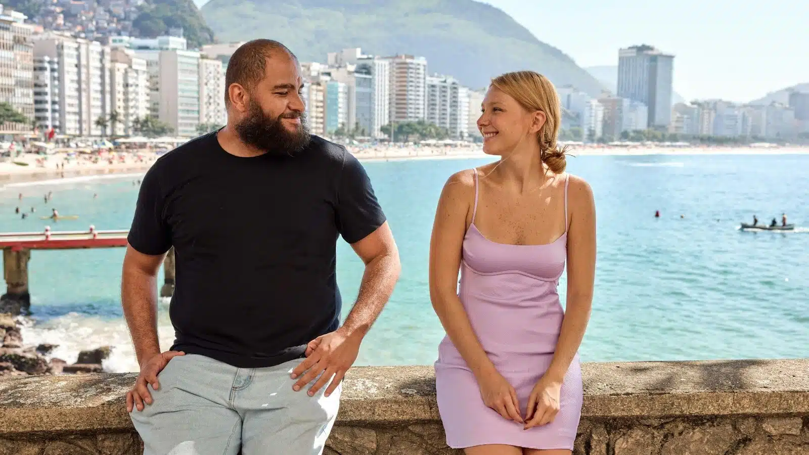 A man and woman looking at each other