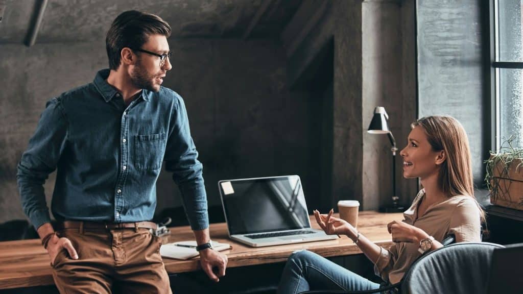 A man and woman having a conversation