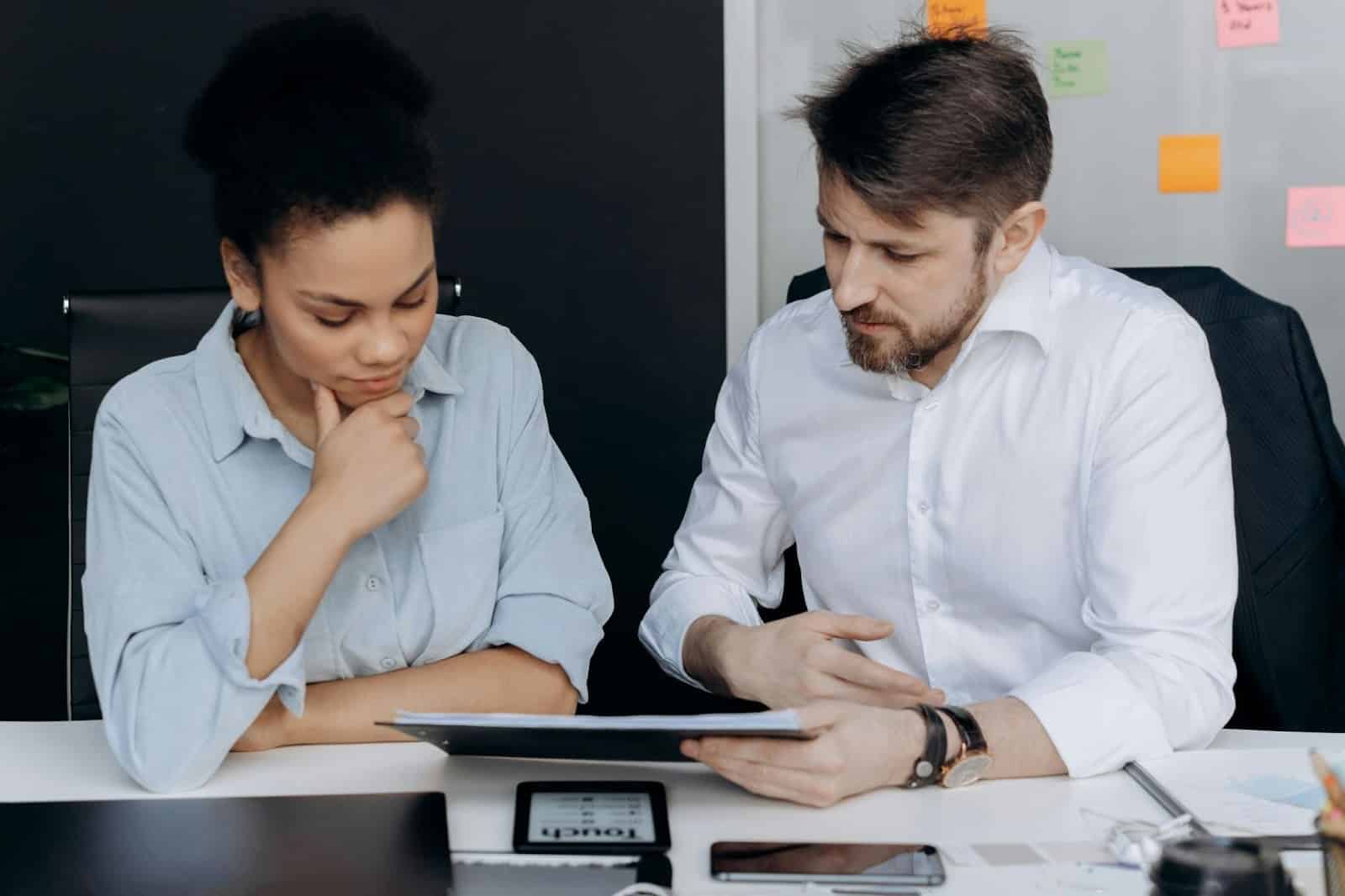 A man and woman talking