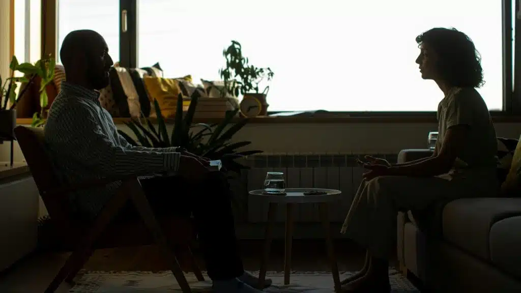 Woman listening to a man