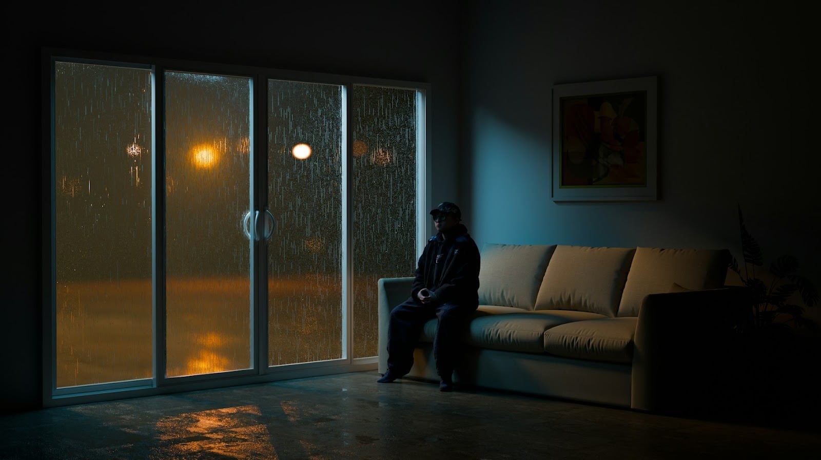 A man sitting alone indoors