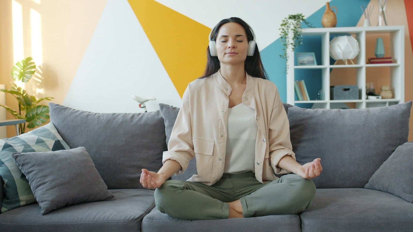 A person calming down deep breath