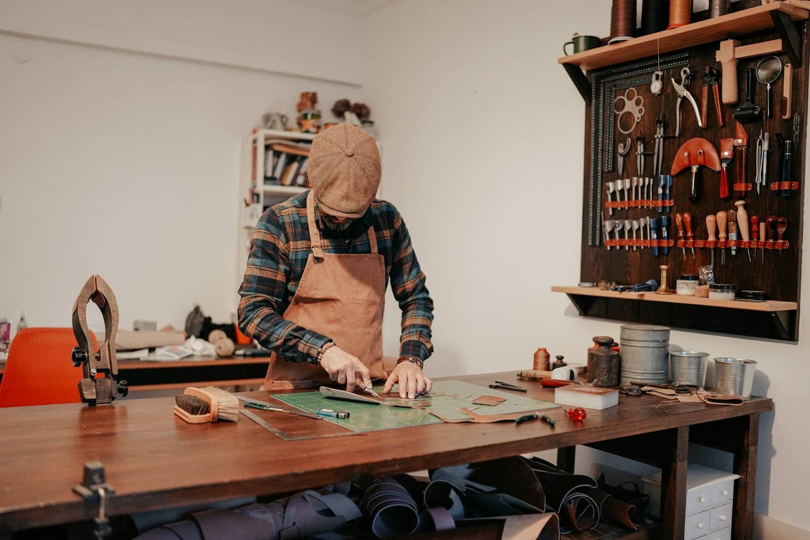 A male doing a woodworking hobby