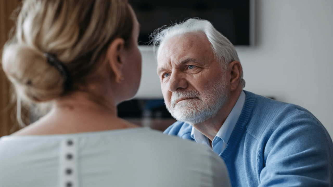 A man listening to his upset wife