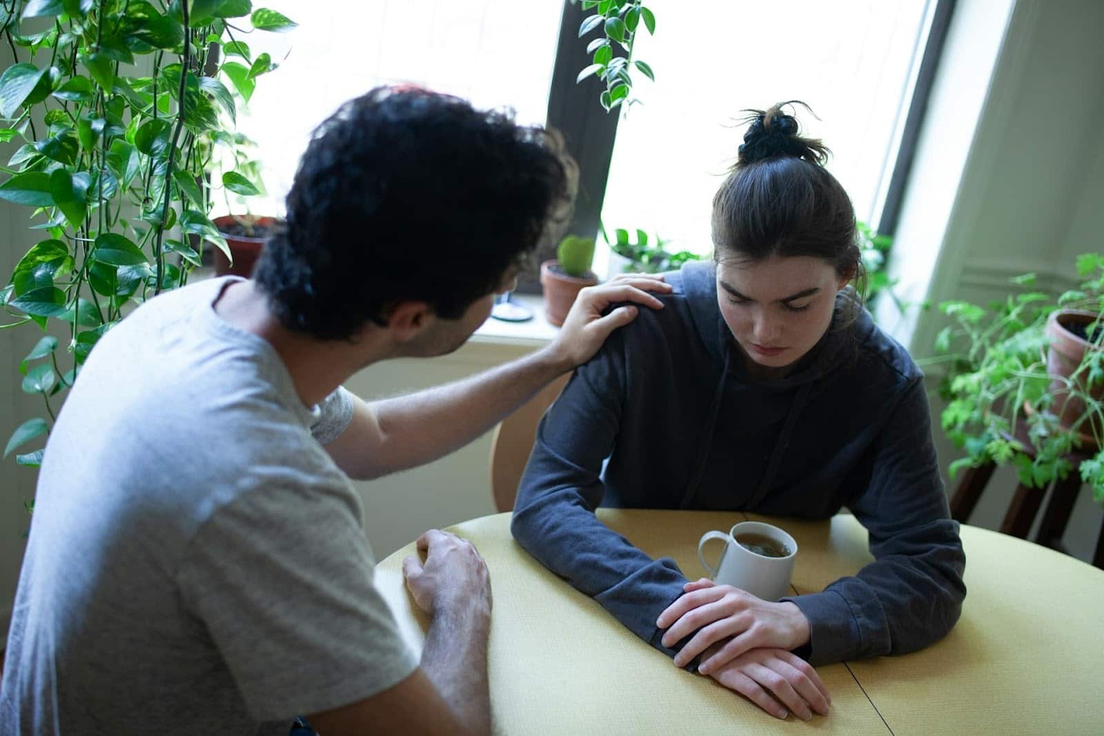 A couple discussing seriously