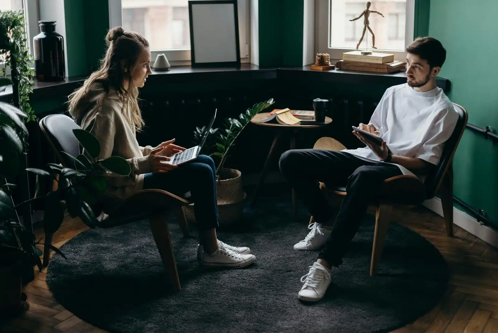 A man and a woman looking at each other