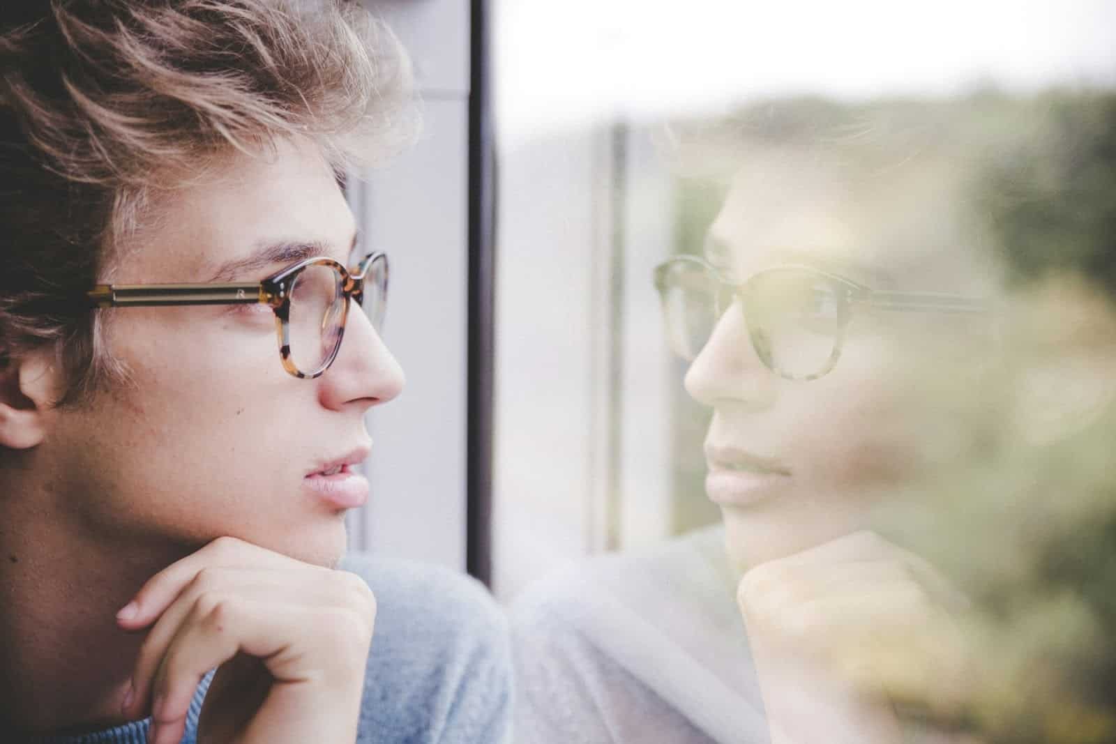 A man in self reflection