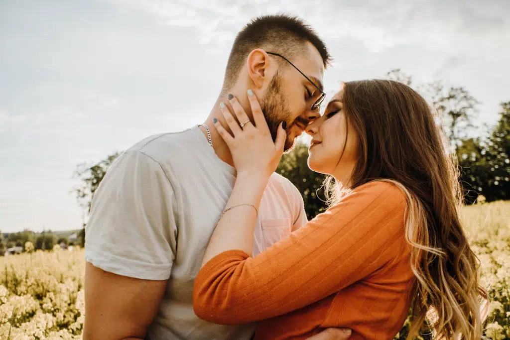 A couple kissing