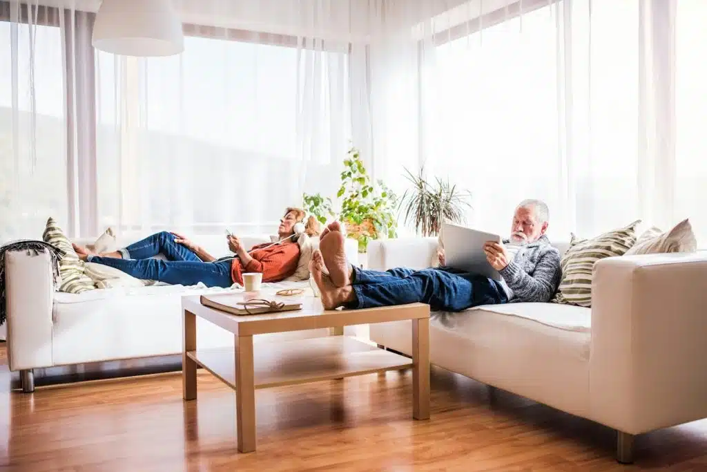 couple separate couch
