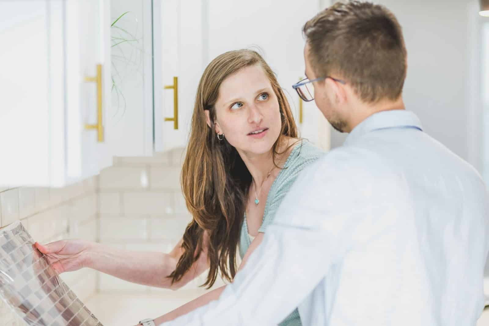 A man and woman looking at each other