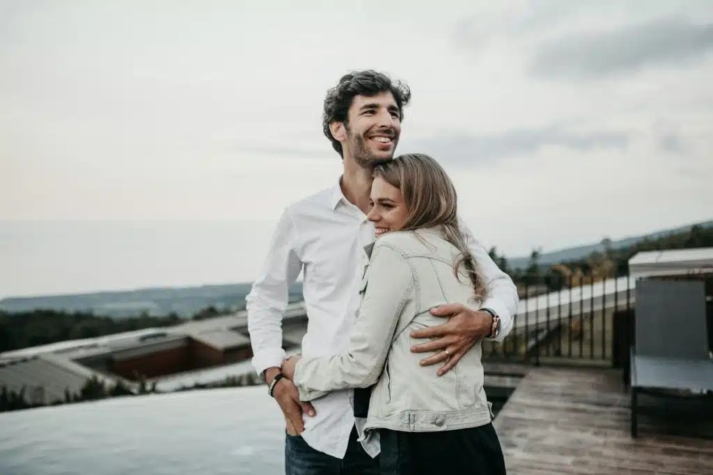 couple laughing outdoors