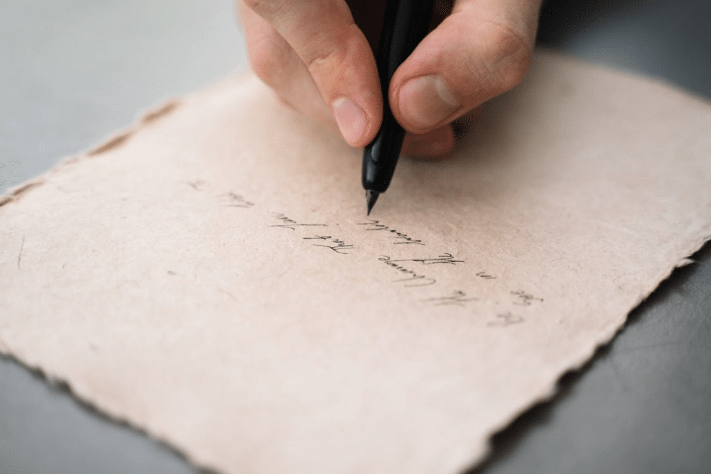 A man writing on the paper