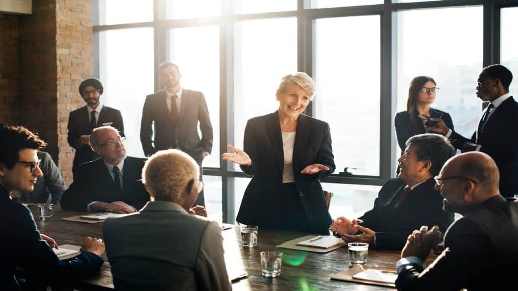 A woman leading a business meeting