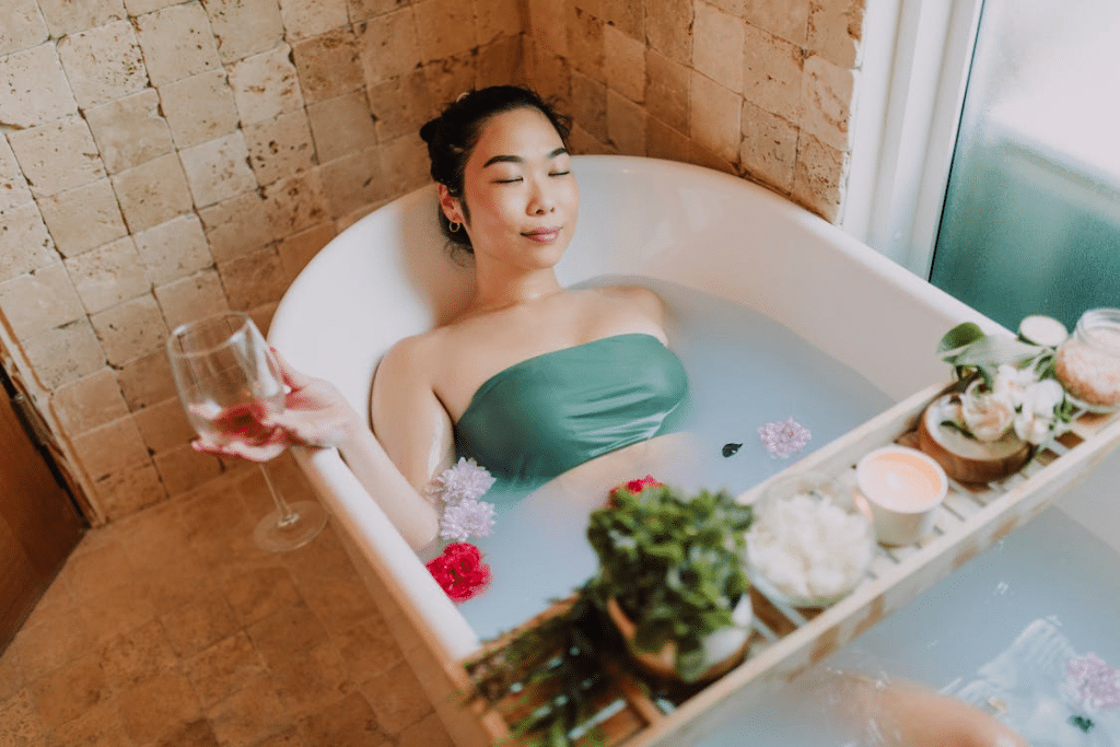 A woman in a bathtub
