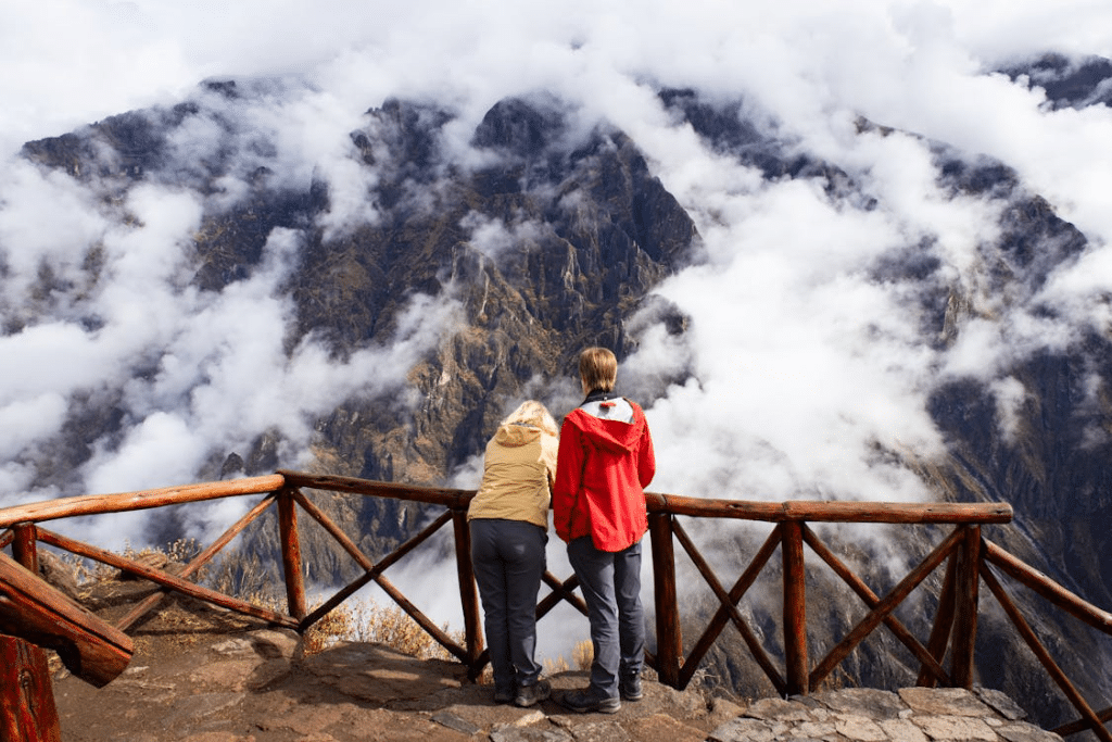 A couple traveling