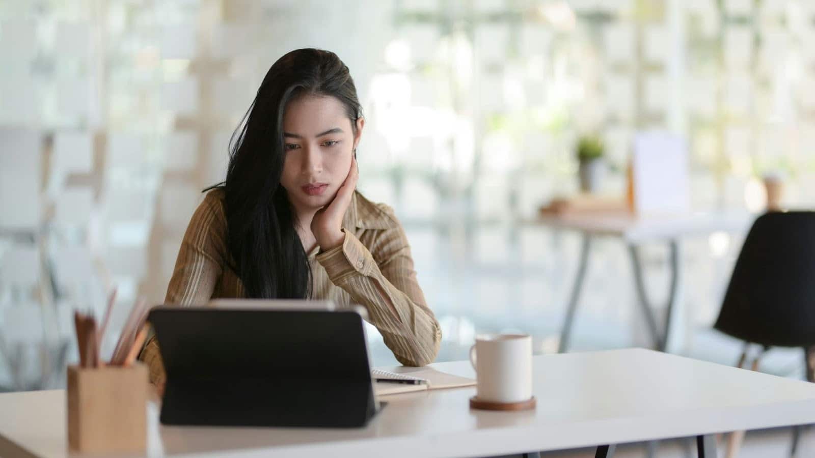 Woman looking at the laptop