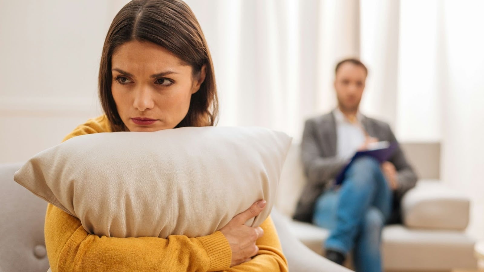 A woman does not feeling well
