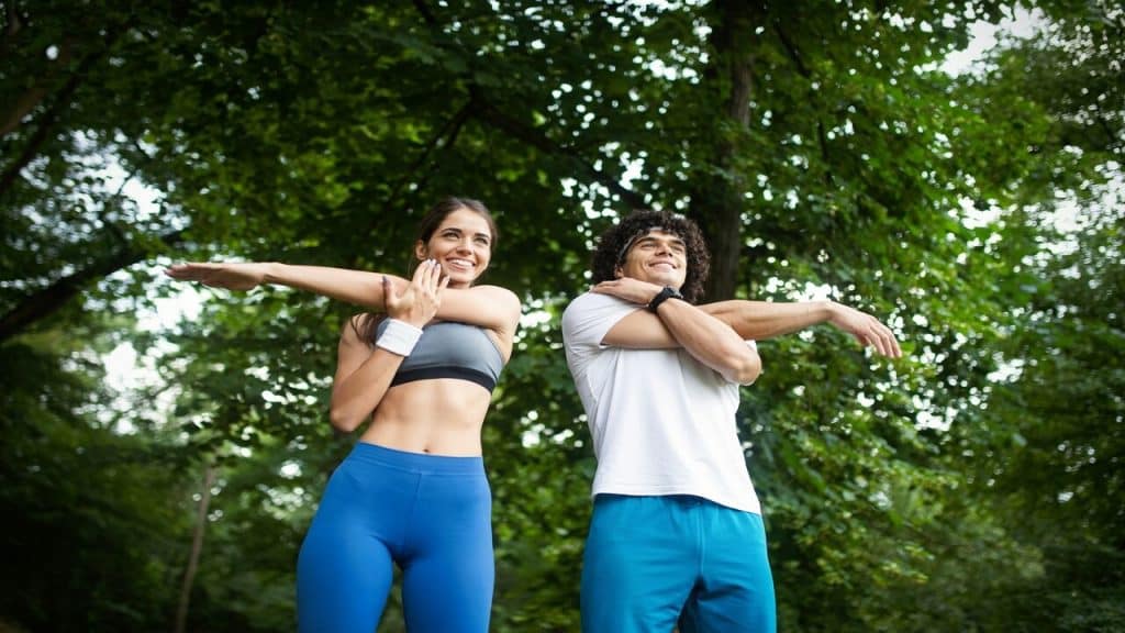 A couple working out together