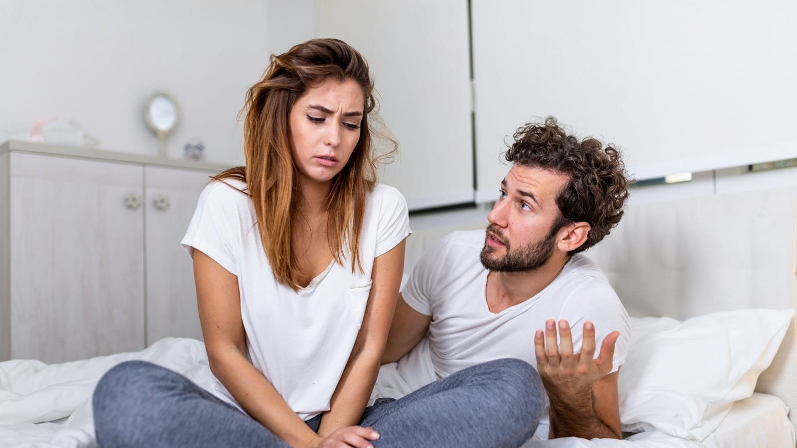 A woman annoyed with a man