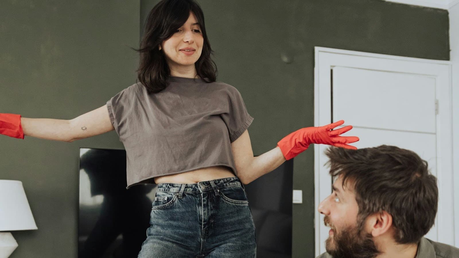 A woman nagging a man