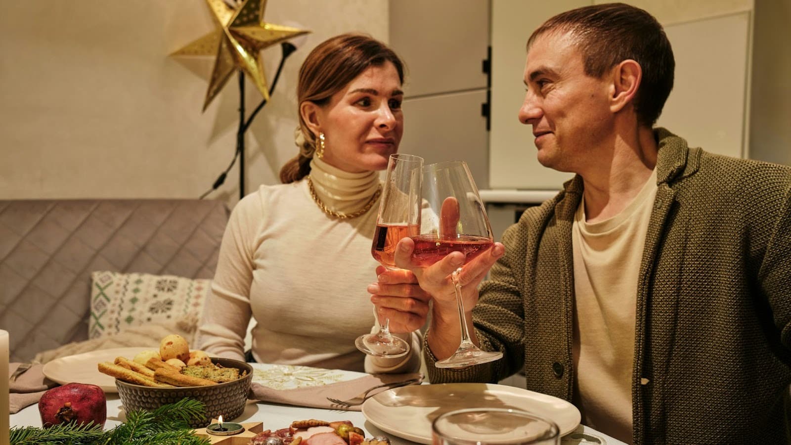 A man and woman having a simple dinner date at home