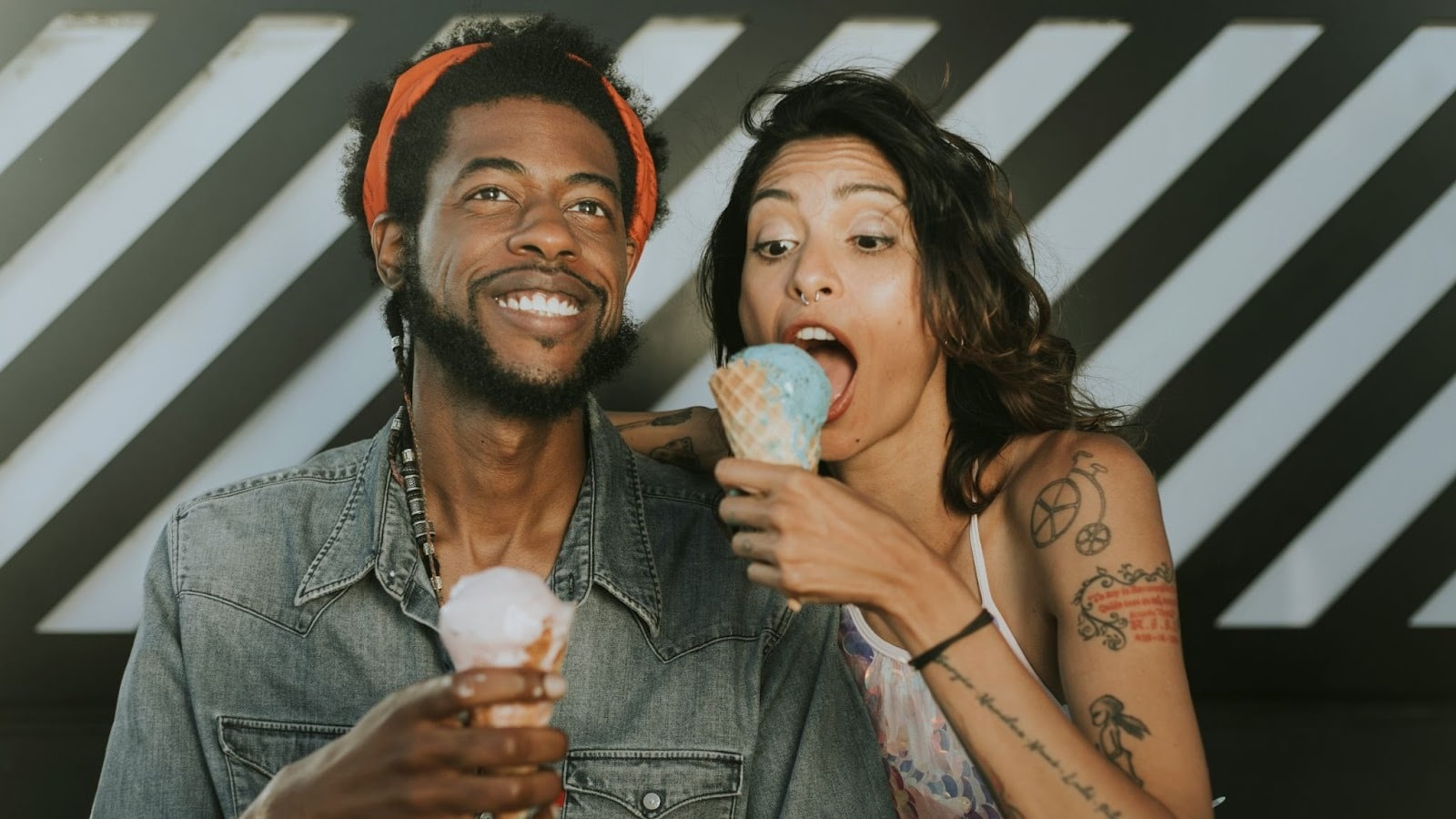 A man and woman eating ice cream