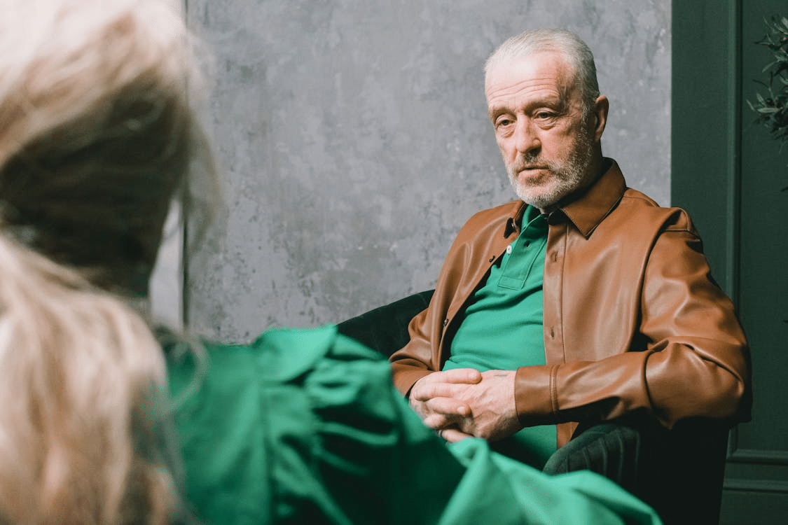 Elderly Man Wearing Brown Leather Jacket