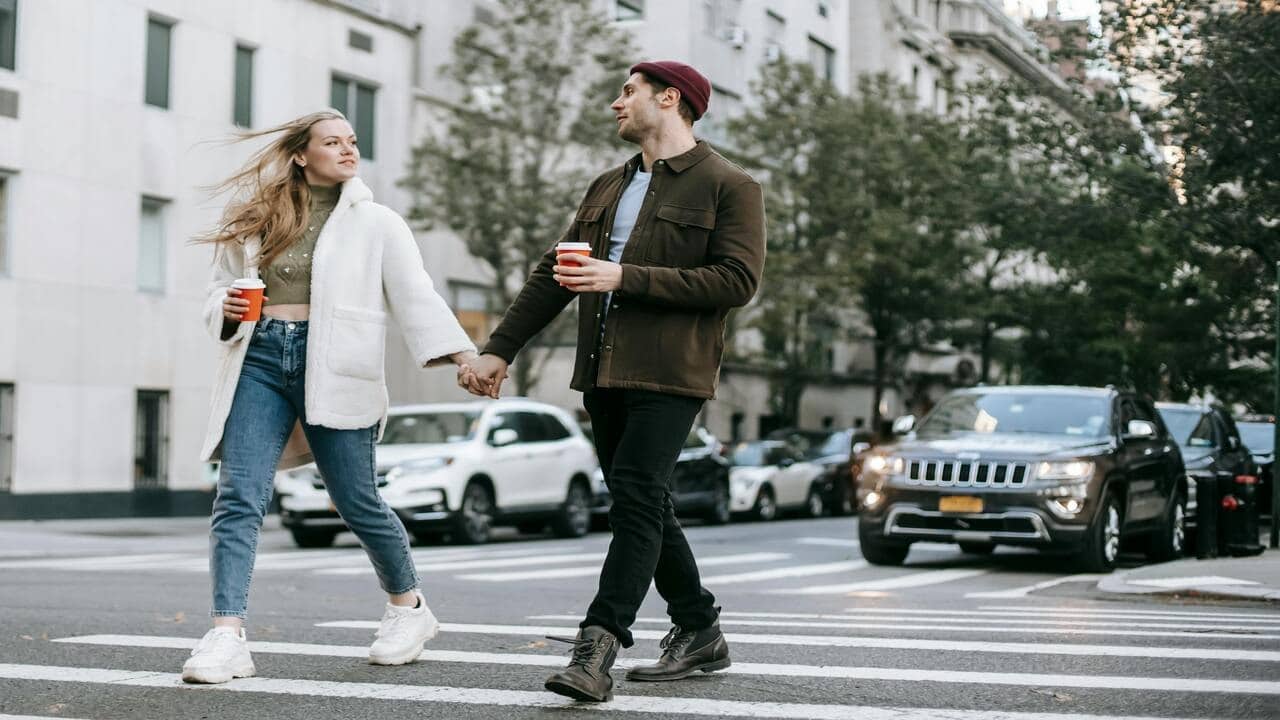 A couple walking on the street